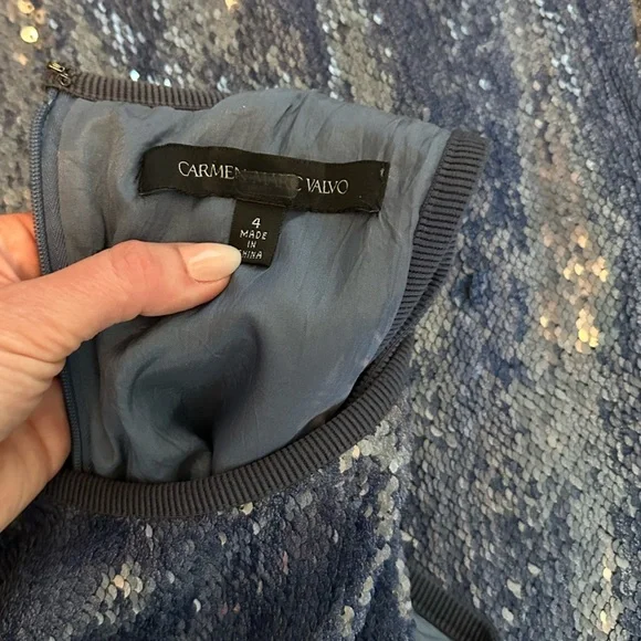 Carmen Marc Valvo Denim Blue Full Sequin Shift Dress- Size 4 - Picture 7 of 9